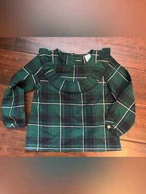Carter's Green Plaid Ruffle Collar Top